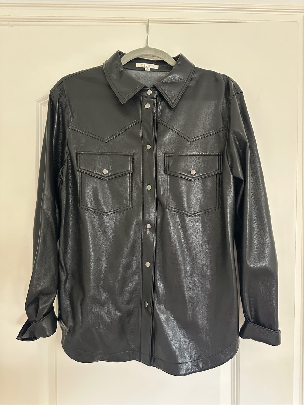 Z Supply Black Faux-Leather Snap Shirt Jacket